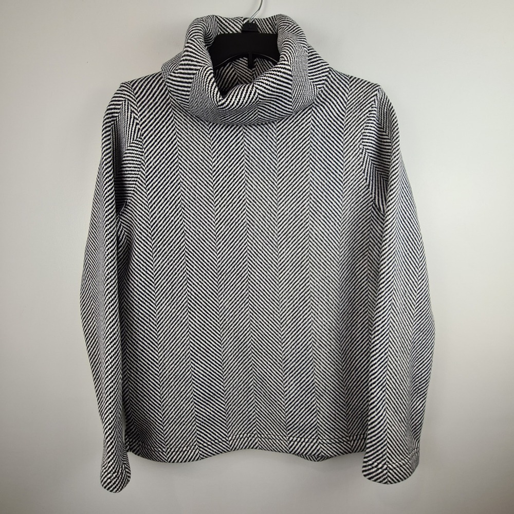 J.Crew Womens Black White Herringbone Cowl Neck Fleece Lined Pullover Top Small